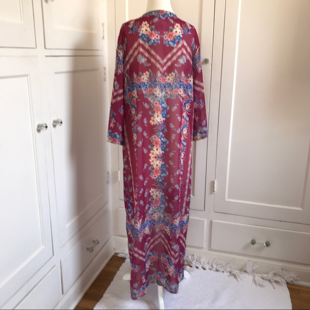 NWOT Burgundy Floral Long Kimono/Duster - Picture 5 of 8